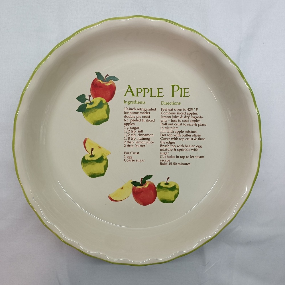 Vtg Apple Pie Recipe Deep Dish Pie Plate dei Cooking Dish 10" CottageCore Fall